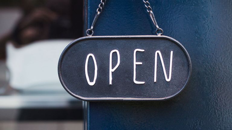 'Open' shop door sign.